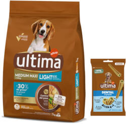  Affinity Ultima 7kg Ultima Medium/Maxi Light Adult csirke száraz kutyatáp + 180g Ultima Dental Sticks Medium/Maxi kutyasnack ingyen