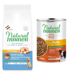 Natural Trainer 12kg Natural Trainer száraz kutyatáp + 2 x 400g hozzáillő nedvestáp - Maxi Puppy 12 kg + Medium & Maxi Adult csirke