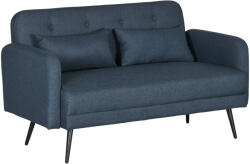 Homcom 135 cm-es kanapé hálószobába, modern plüss kárpitozott kétszemélyes kanapé díszpárnákkal, tömörfa vázzal, sötétkék
