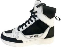 W-TEC Motoros csizma W-TEC Bastige, megerősítés a váltó területén, fűzős rögzítés, fém fűzőlyukak, kényelmes neoprén szegély 42 fekete-fehér (29274-42)