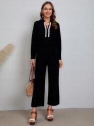  Gipszes nyakkivágású pamut overál, fekete, L