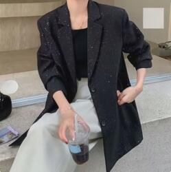  Női fekete csillámos oversize blézer