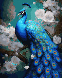 Oh Art! Set pictura pe numere, cu sasiu, Paun in flori, 40x50 cm (ANG559)