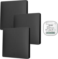 HomeVast Kit 3 intrerupatoare cinetice, HomeVast®, RF, 1 canal, negru + 1 receiver inteligent, cu protocol WiFi+RF, compatibil Tuya/Smart life, on/off (WHD03131PB)