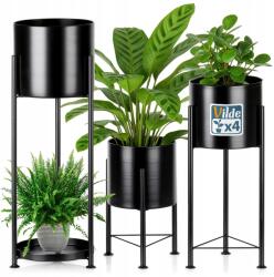 Vilde 3x Virágtartó kaspó Fém fekete fedél a növény lábainak állványán (5900670103481)