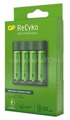 Gp Batteries GP RECYKO akkutöltő LED jelzés, 4xAA/AAA elem kompatibilis + 4db 2100mAh AA elem, SÖTÉTZÖLD (B421) (B421)