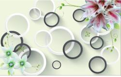 MÉDIA fali tapéta, öntapadó és mosható, liliom fekete-fehér körökkel modell, 270 x 200 cm (FOTOTAP567)