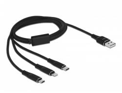 Delock 3 az 1-ben töltőkábel Lightning / Micro USB / USB Type-C-hez, 1 m, fekete