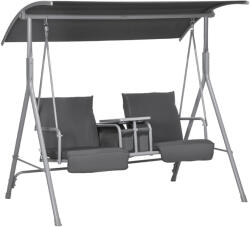Outsunny Kerti Hinta Középső Asztallal és Beépített Pohártartóval, 2 Személyes Hinta Napellenzővel, 175x112x158 cm, Szürke