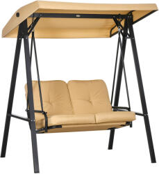 Outsunny Kétszemélyes Hinta Acélból és Teslin Anyagból, Állítható Tetővel és Párnákkal, 138x106x174 cm, Bézs