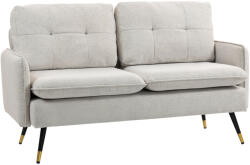 Homcom Divano 2 Posti in Tessuto Effetto Lino con Gambe in Acciaio e Cuscini Imbottiti, 139x68x80 cm, Bianco Crema