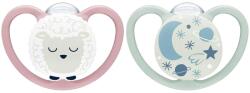 Nuk Suzete de silicon NUK - Space Night, Oaia, 0-6 m, 2 bucati + cutie (10730899)