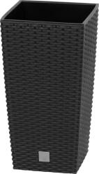Prosperplast Rattan virágcserép, Prosperplast Rato Square 225, fekete, 22, 5 x 22, 5 cm, magasság: 42, 1 cm, betéttel, 8 / 16, 3 l, rattan hatású, négyzetes (TC255327)