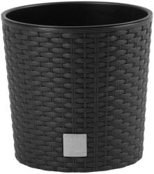 Prosperplast Rattan virágcserép, Prosperplast Rato Round 300, sötétbarna, átmérő: 30 cm, magasság: 27 cm, betéttel, 15 / 15, 3 l, rattan hatású, kerek (TC255398)