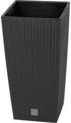 Prosperplast Rattan virágcserép, Prosperplast Rato Square 325, antracit, 32, 5 x 32, 5 cm, magasság: 61 cm, betéttel, 21 / 49 l, rattan hatású, négyzetes (TC255331)