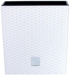 Prosperplast Rattan virágcserép, Prosperplast Rato Low 320, fehér, 32 x 32 cm, magasság: 32, 5 cm, betéttel, 21 / 32 l, rattan hatású, négyzetes, alacsony kivitel (TC255324)