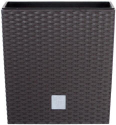 Prosperplast Rattan virágcserép, Prosperplast Rato Low 320, barna, 32 x 32 cm, magasság: 32, 5 cm, betéttel, 21 / 32 l, rattan hatású, négyzetes, alacsony kivitel (TC255323)