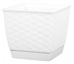Prosperplast Rattan virágcserép, Prosperplast Rato Square 250, fehér, 25 x 25 cm, magasság: 22 cm, alátéttel, 8, 2 l, rattan hatású, négyzetes (TC255310)