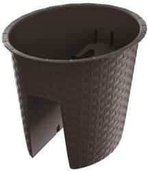 Prosperplast Rattan virágcserép, Prosperplast Rato Railing Oval 300, barna, átmérő: 30 cm, magasság: 22, 7 cm, rattan hatású, kerek, korlátra szerelhető (TC255445)