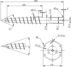 Drevotta DRT M 76X800x2, 5xM12 Talajcsavar