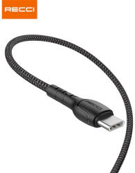 Recci RTC-N16CB 3A TypeC-USB szövet kábel, fekete - 1m - Bontott, dobozsérült termék (6955482562314_BD)