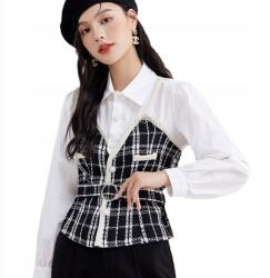  Női hosszú ujjú ing, fehér kockás Crop Top XXL