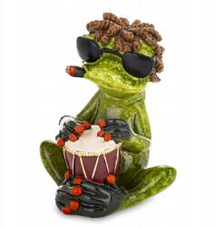 Art-Pol Dekoratív béka figura hippi zenész figura dobbal stílusos (183561)