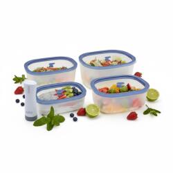 Status Fresko Polipropilén vákuumtároló szett edzett üveg tetővel ( Lila 0, 5 L + 0, 9 L + 1, 4 L + 2, 3 L ) + 1 db BVP-50 akkumulátoros vákuumpumpa