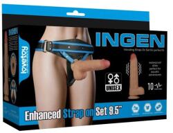 Lovetoy Strap-on with Realistic Vibrator 23.6 cm, 10 Vibration Modes, Harness Size XS/S/M