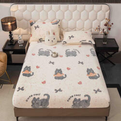 Jojo Home Husa de Pat Cocolino cu Elastic si 2 Fete de Perna 50x70cm, 180x200cm, Crem cu Pisicute-D161 (D161)
