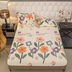 Jojo Home Husa de Pat Cocolino cu Elastic si 2 Fete de Perna 50x70cm, 180x200cm, Crem cu Flori -D169 (D169)