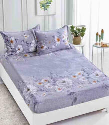 Jojo Home Husa de Pat Cocolino cu Elastic si 2 Fete de Perna 50x70cm, 180x200cm, Mov cu Flori-D146 (D146)