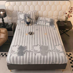 Jojo Home Husa de Pat Cocolino cu Elastic si 2 Fete de Perna 50x70cm, 180x200cm, Gri cu Pisicute-D150 (D150)