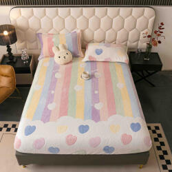 Jojo Home Husa de Pat Cocolino cu Elastic si 2 Fete de Perna 50x70cm, 180x200cm, Crem cu Inimioare-D152 (D152)