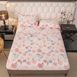 Jojo Home Husa de Pat Cocolino cu Elastic si 2 Fete de Perna 50x70cm, 180x200cm, Roz cu Floricele-D164 (D164)