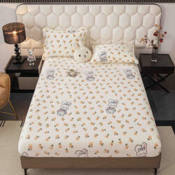 Jojo Home Husa de Pat Cocolino cu Elastic si 2 Fete de Perna 50x70cm, 180x200cm, Crem cu Iepurasi-D167 (D167)