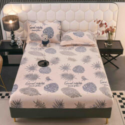 Jojo Home Husa de Pat Cocolino cu Elastic si 2 Fete de Perna 50x70cm, 180x200cm, Crem cu Frunze-D155 (D155)