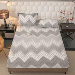 Jojo Home Husa de Pat Cocolino cu Elastic si 2 Fete de Perna 50x70cm, 180x200cm, Gri cu Dungi in ZigZag-D162 (D162)