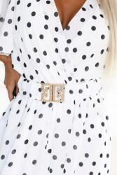 Numoco 604-2 Érzéki ruha fekete pöttyökkel, borítékos nyakkivágással és dekoratív p (604-2-UNI)