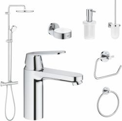 GROHE Set coloana dus si baterie lavoar Grohe Cosmopolitan cu accesorii baie Grohe Essentials, crom (C25821)
