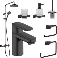 Hansgrohe Set coloana dus si baterie lavoar Hansgrohe Vernis Blend si accesorii baie Hansgrohe AddStoris, negru mat (C25813)