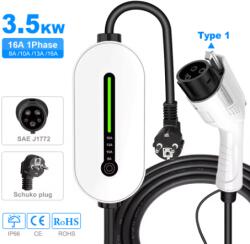  Elektromos autó töltő - Type1/Type2, 16A, 3, 5kW, 1 fázisú töltőkábel Type1