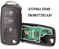  Skoda Seat Volkswagen Golf MK6 Polo Beetle Tiguan Touran Passat Caddy Jetta Eos Scirocco távirányító 433MHz ID48 Chip 5K0837202AD