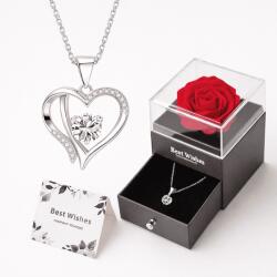  Örök Rózsa és Szív Nyaklánc - Díszdobozos Ajándékszett