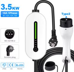  Elektromos autó töltő - Type1/Type2, 16A, 3, 5kW, 1 fázisú töltőkábel Type2