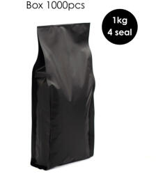  Pungă De Cafea Cu 4 Garnituri Laterale, 1kg, Cu Valvă, Neagră, 1000 Bucăți