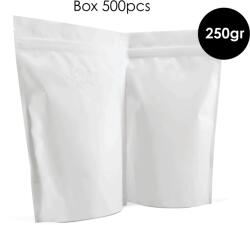  Pungă Doy Pack 250gr Cu Valvă - Aluminiu Mat, Alb - Set De 500 Bucăți