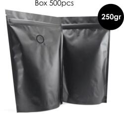  Pungă Doy Pack 250gr Cu Valvă - Aluminiu Mat Negru - Pachet De 500 Buc