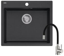 Quadron MORGAN 110 black dotted gránit mosogatótálca 1356 + SAP4-F090KB rozsdamentes acél csaptelep fekete flexibilis kifolyócsővel 1351