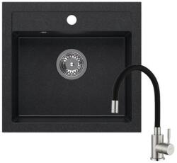 Quadron JOHNNY 110 black dotted gránit mosogatótálca 1354 + SAP4-F090KB rozsdamentes acél csaptelep fekete flexibilis kifolyócsővel 1351